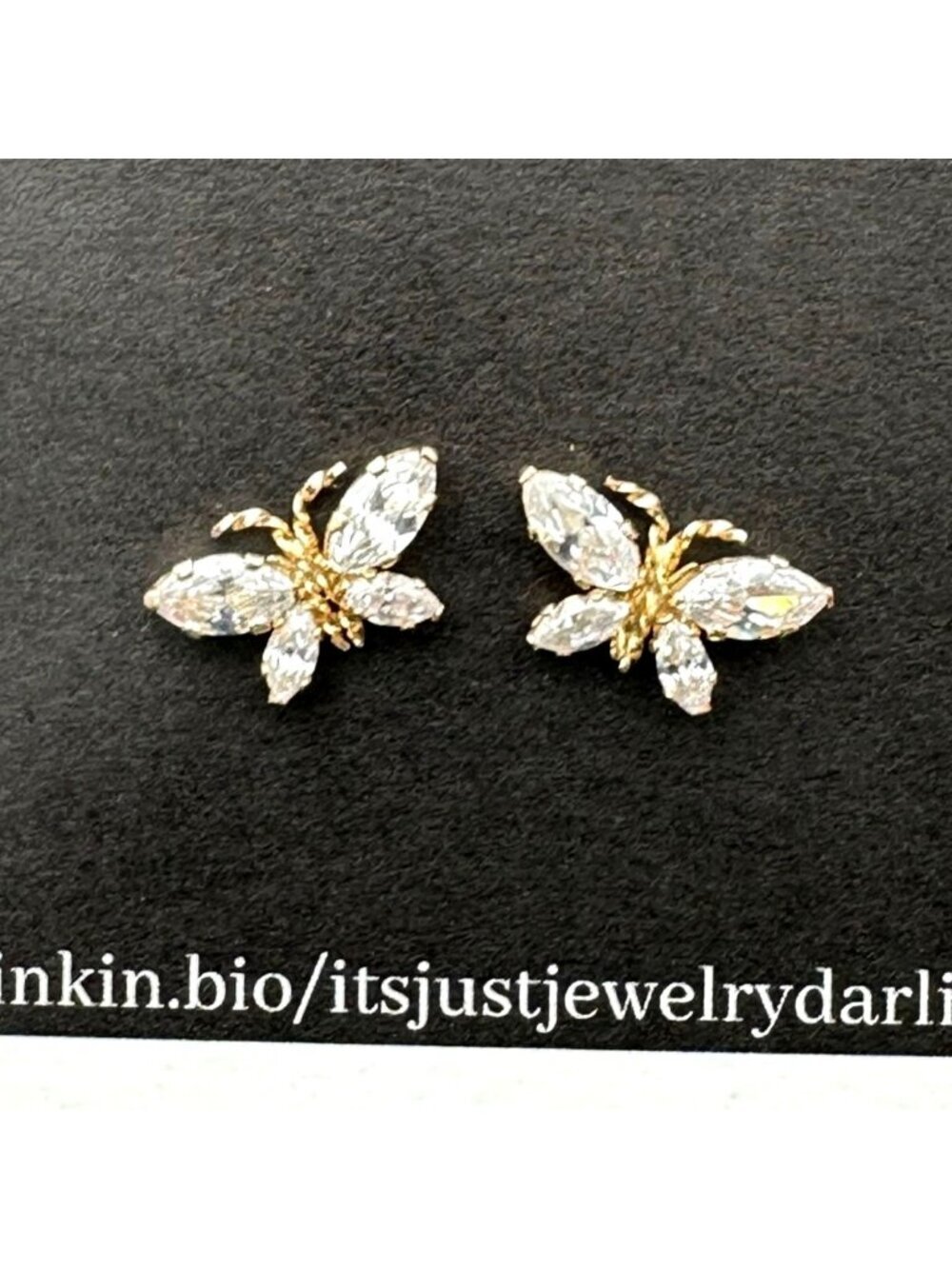 Womens Earrings 10K Yellow Gold Cubic Zirconia Butterfly Studs Pierced